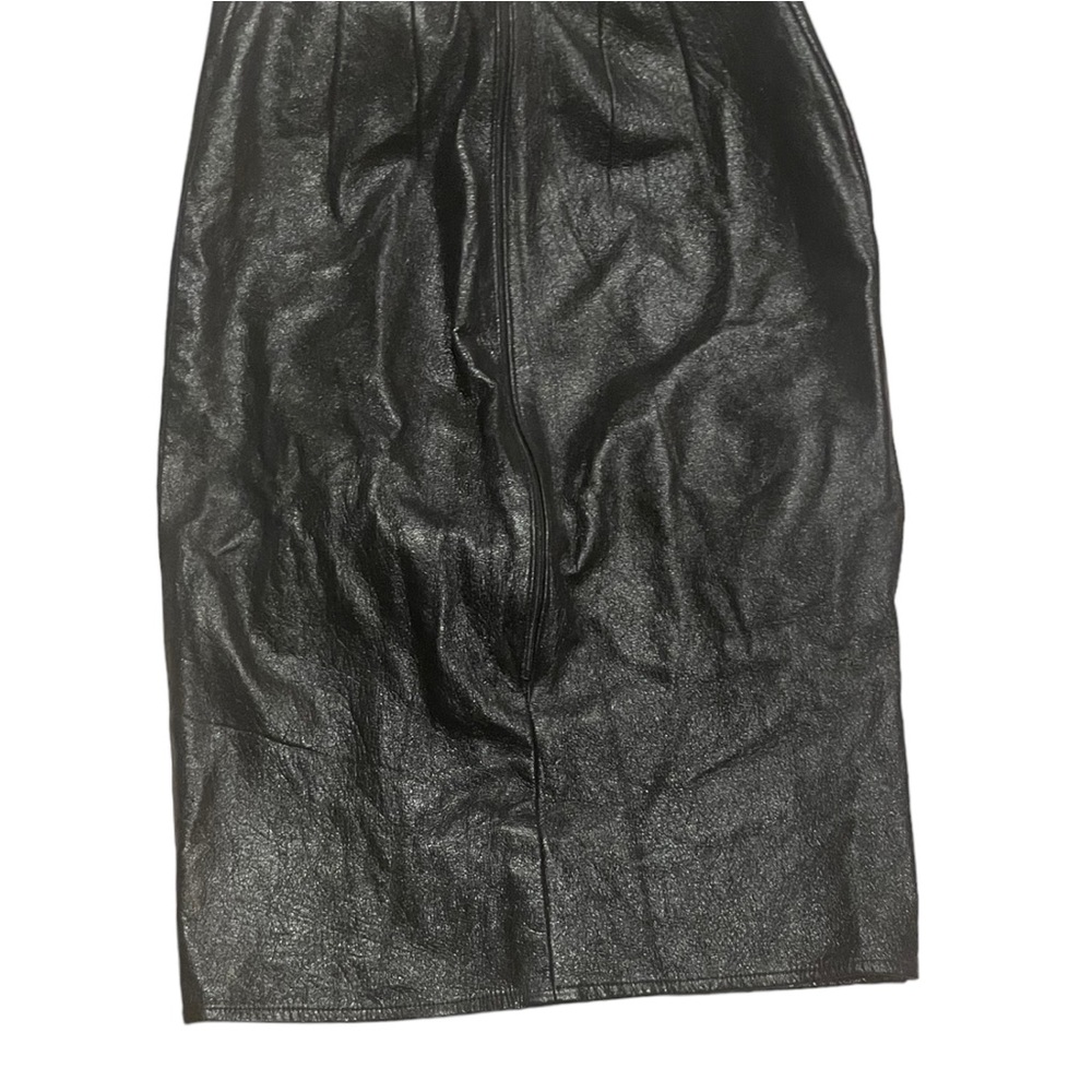 Black Genuine Leather Bodycon Midi Dress - Picture 8 of 11